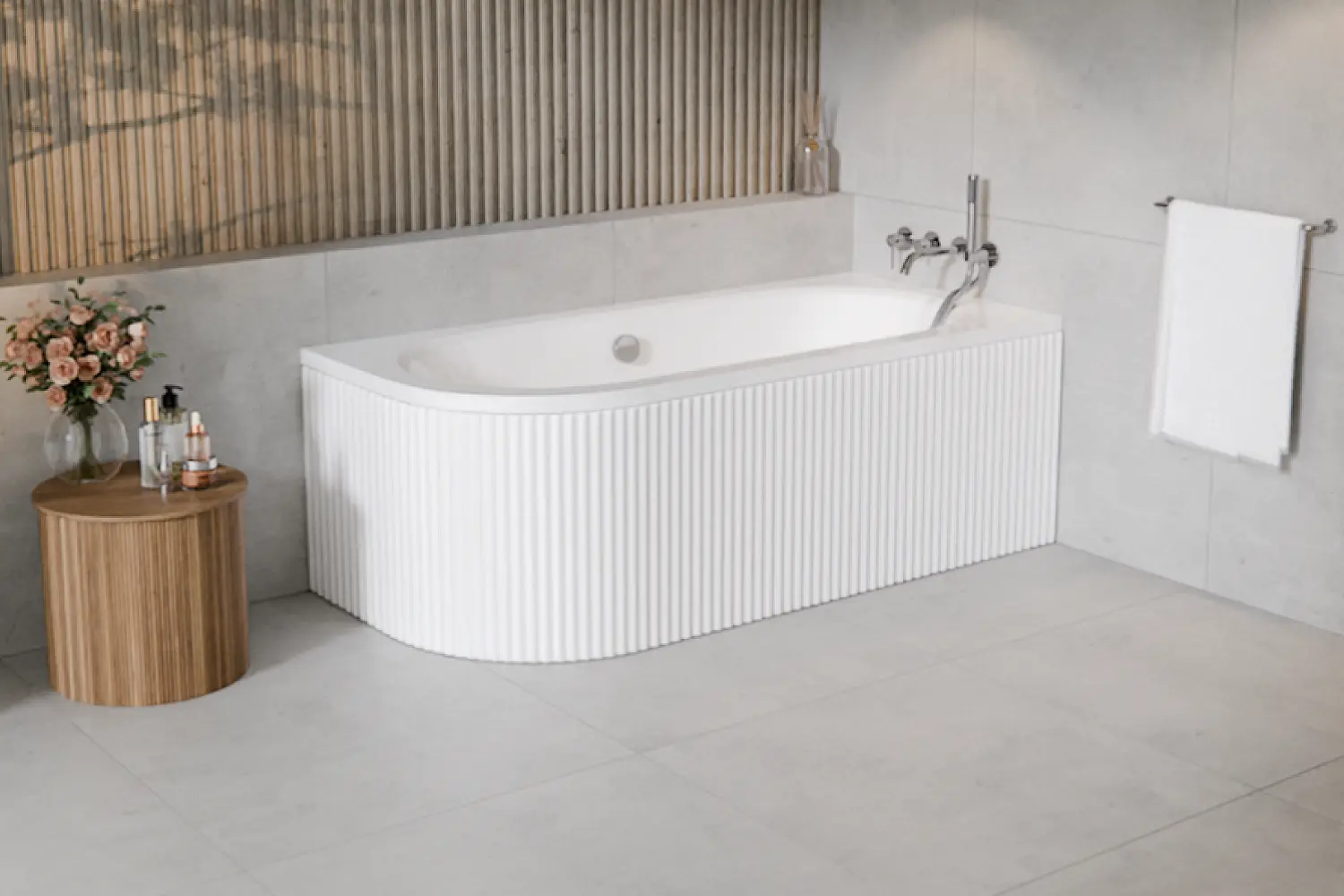 Nowocześnie i elegancko urządzona łazienka, z wolnostojącą wanną od Besco